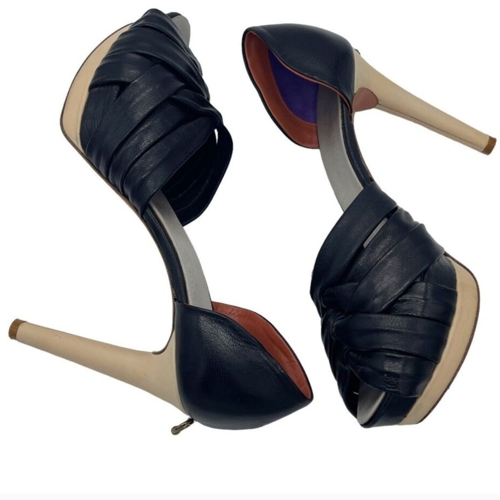 Guillaume Hinfray Heels 38.5 8.5 Leather Colorblock Peep Toe D’Orsay Platform